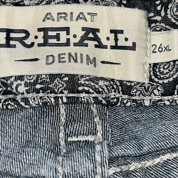 ARIAT REAL DENIM LOW RISE WESTERN BOOT CUT JEANS - W26" L35" EXTRA LONG TALL - Picture 15 of 16